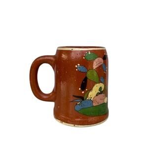 Vintage Large Mexican Folk Art Tlaquepaque Clay Pottery Mug with Handle